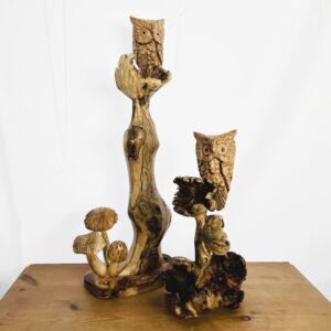 Wooden Owl in Nest Statue